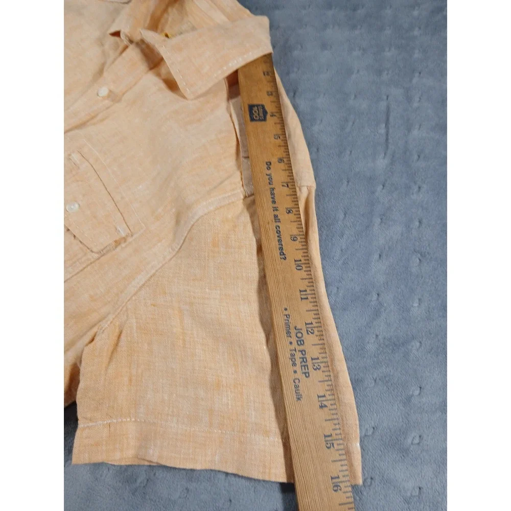 Trevero Mens Short Sleeve Linen Blend Button Down Shirt Peach Orange Size III L